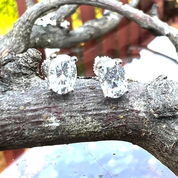 Certified Oval Moissanite Stud Earrings Sterling Silver 925 Screw Backs - Picture 10 of 14